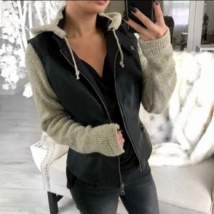 Knit Sleeve Faux Leather Jacket